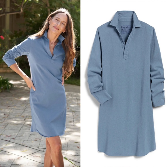 FRANK & EILEEN | Nicole Henley Long Sleeve 100% Cotton Dress in Jean | Size S - Picture 1 of 11